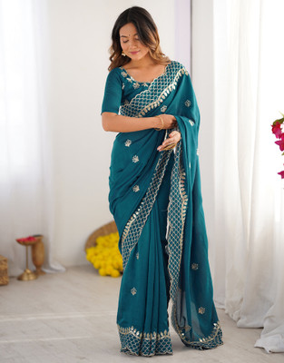 Satrani Embellished, Embroidered Bollywood Silk Blend Saree(Blue)