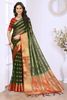 Aarunika MNT Printed Bollywood Organza Saree(Dark Green)