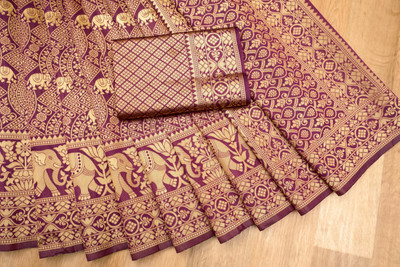 PARAMPARA CREATION Woven Kanjivaram Pure Silk Saree(Purple)