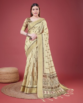 OPA GROUP Self Design Ikkat Silk Blend Saree(Yellow)