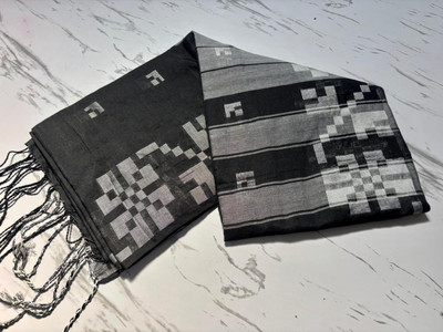 ROY SAREE CENETR Geometric Print, Woven Bollywood Pure Cotton Saree(Black)