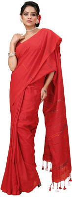 Oishani Saree Ghor Woven Jamdani Cotton Silk Saree(Red)