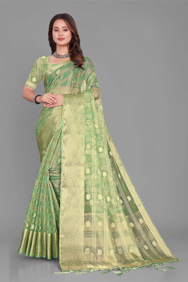 Aarunika IC Woven Bollywood Organza Saree(Light Green)