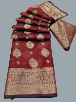 KRUBUX Applique Bollywood Lycra Blend Saree(Maroon)