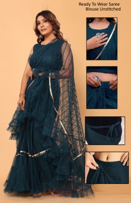 PATLANI STYLE Embroidered Bollywood Net Saree(Dark Blue)