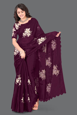 AVIRAT DESIGNER STUDIO Embroidered Bollywood Net Saree(Purple)