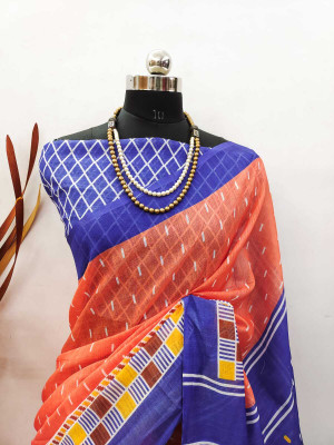 Gajal Self Design Bollywood Linen Saree(Orange)