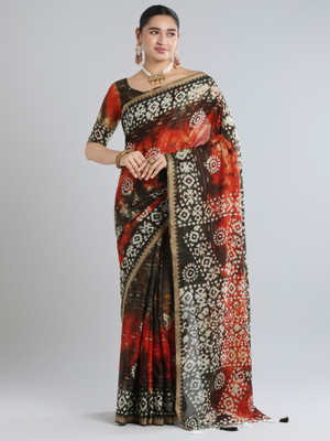 Tasrika Printed Daily Wear Cotton Blend Saree(Orange)