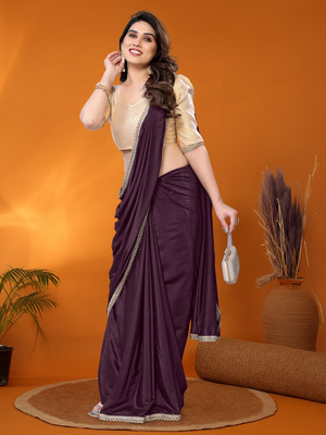 ROOP SUNDARI SAREES Solid/Plain Daily Wear Silk Blend Saree(Purple)