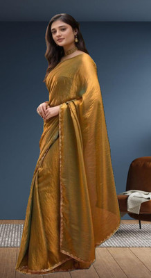 HangerStories Dyed Bollywood Chiffon Saree(Gold)