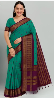 Priyadharshini Enterprises Self Design Kanjivaram Cotton Blend Saree(Maroon, Green)