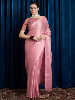 ANOUK Printed Bollywood Chiffon Saree(Pink)