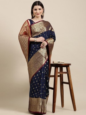 Mionas Woven Banarasi Pure Silk, Art Silk Saree(Dark Blue)