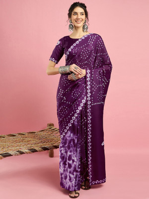 Divastri Printed Bandhani Crepe Saree(Purple)