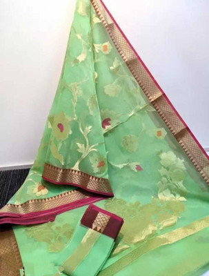 Sari Satva Self Design Bollywood Organza Saree(Green)