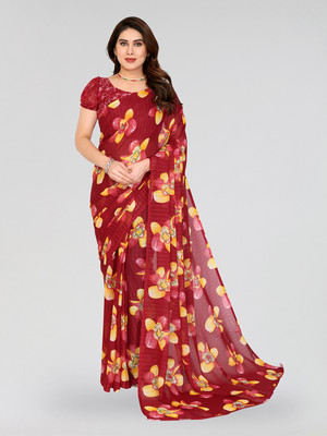Moda Rapido Floral Print Bollywood Georgette Saree(Red)