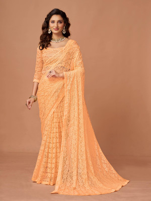 pridewear Self Design Bollywood Net Saree(Pink)