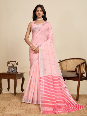VISVASTA Woven Bollywood Linen Saree(Pink)
