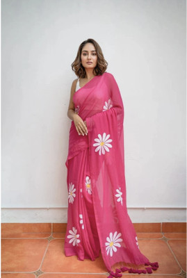ONTIC LIFESTYLE Floral Print Handloom Pure Cotton Saree(Pink)