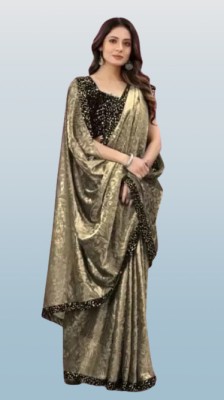 HouseOfCommon Embellished Bollywood Lycra Blend Saree(Gold)