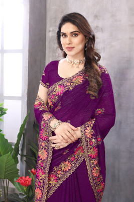 KHRITI FAB Georgette Embroidered Blouse Material