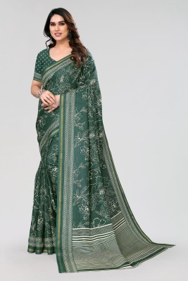 Winza Designer Floral Print, Printed Daily Wear Cotton Blend Saree(Dark Green)