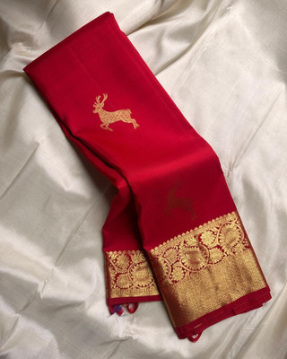 WOMENELEGENCE Embroidered Banarasi Pure Silk Saree(Red)