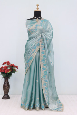 Radheradhey Embroidered Bollywood Jimmy choo Saree(Light Blue)