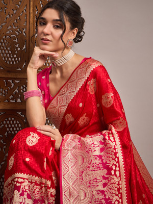 Divastri Printed Banarasi Silk Blend Saree(Red)