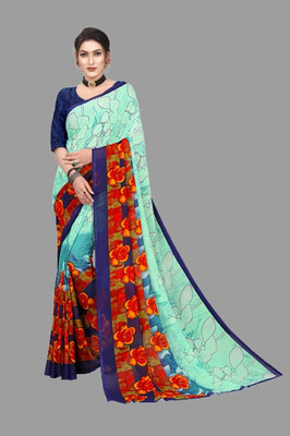 THE PRIVATE LABLE Printed Mysore Georgette Saree(Green)