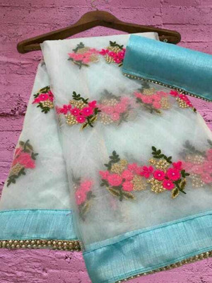 NiKHATFASHION Embroidered Bollywood Net Saree(Multicolor)
