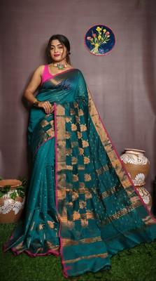 Sia Saree Bazaar Woven Handloom Cotton Silk Saree(Red)