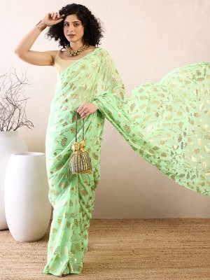 Sareemall Woven Bollywood Georgette Saree(Light Green)