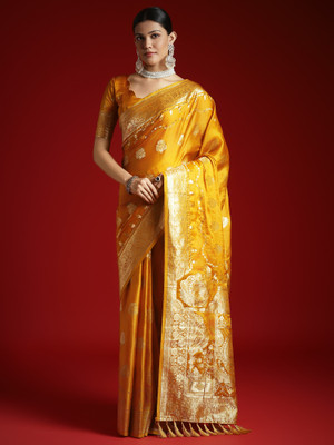 Sareemall Woven Banarasi Satin Saree(Yellow)