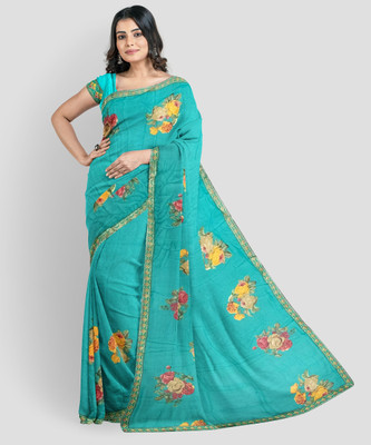 H K Collectionss Printed Bollywood Georgette Saree(Blue)
