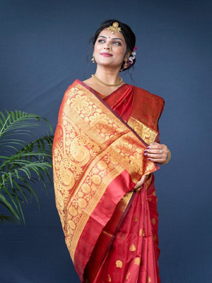 Aarya creation Woven Kanjivaram Pure Silk Saree(Red)