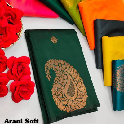 VASTUKALA Woven Kanjivaram Pure Silk, Art Silk Saree(Green)