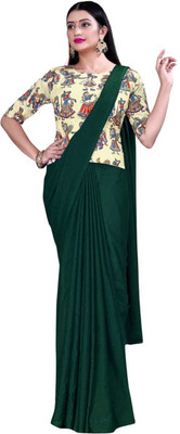 Hulashri fashion Solid/Plain Bollywood Georgette Saree(Dark Green)