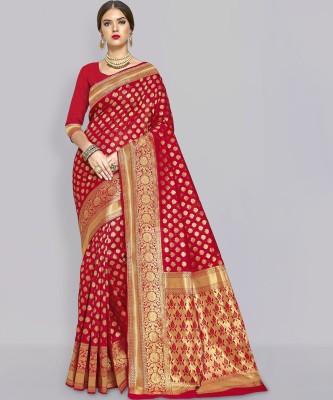 Sariya Woven Banarasi Silk Blend, Jacquard Saree(Red)