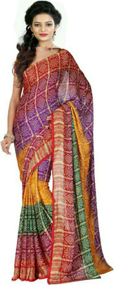 HouseOfCommon Printed Bandhani Crepe Saree(Multicolor)