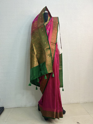 Beautiful Collection Embroidered Bollywood Pure Silk Saree(Pink)