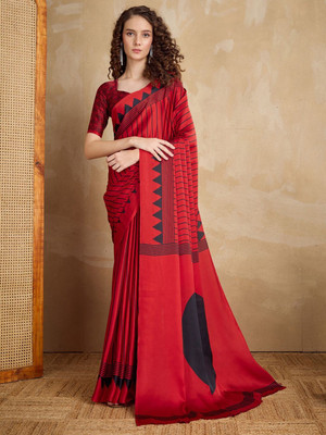 Meet Trendz Graphic Print Daily Wear Cotton Silk Saree(Red)