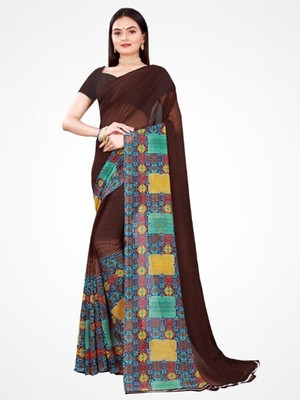 Saadhvi Printed Daily Wear Georgette Saree(Brown)