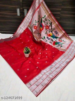 mahalaxmi fab Printed, Floral Print Bollywood Cotton Jute, Chiffon Saree(Red)