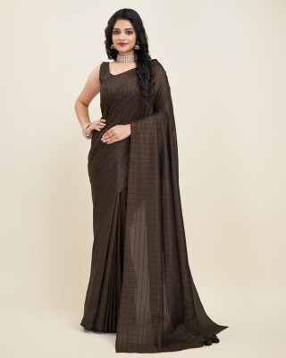 Sitanjali Checkered Bollywood Georgette Saree(Brown)