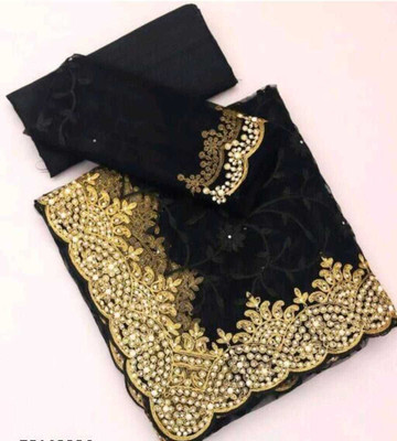 SkyFlock Embroidered, Embellished Bollywood Net Saree(Black)