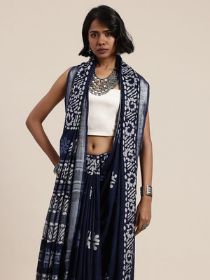 Taavi Self Design Handloom Pure Cotton Saree(Blue)