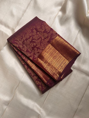 Bansari Textiles Woven, Self Design, Striped, Embellished Banarasi Jacquard, Art Silk Saree(Purple)