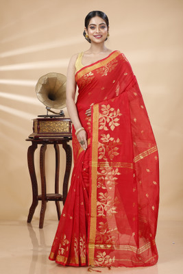 GitAsit Embroidered Handloom Cotton Blend Saree(Red)