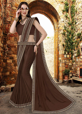 FabDaisy Printed Banarasi Lycra Blend Saree(Brown)